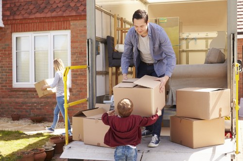 House removals team preparing a move in Hammersmith residential street