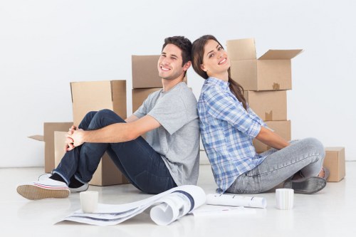 Packed boxes and furniture being prepared for local moving service