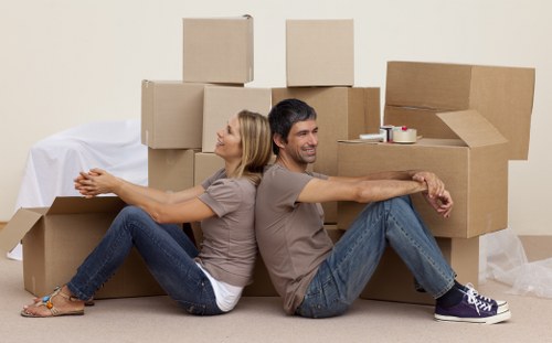 Organised workplace boxes and furniture for a local business move