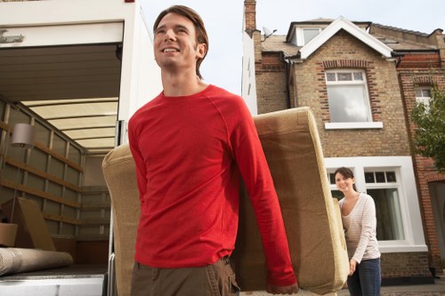 Commercial removals scene with office equipment prepared for relocation